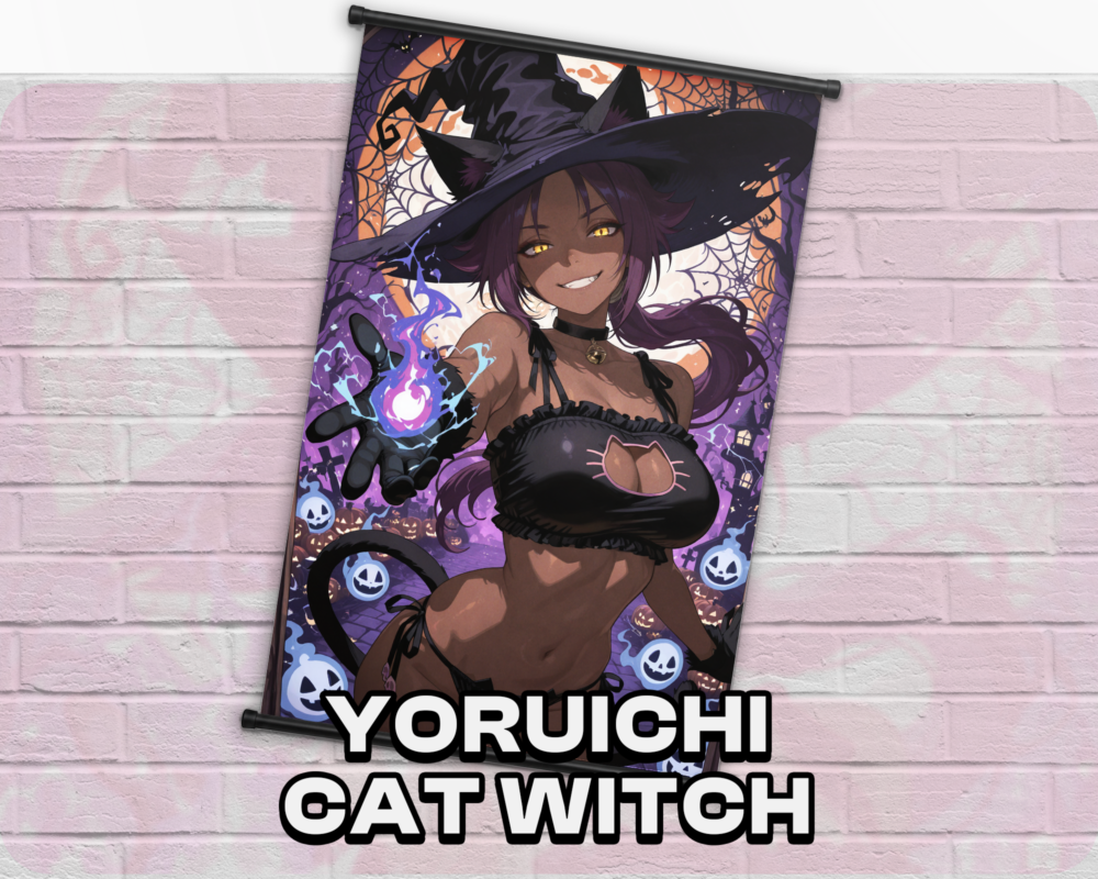 Yoruichi Cat Witch Halloween wall scroll artwork mockup from Bleach