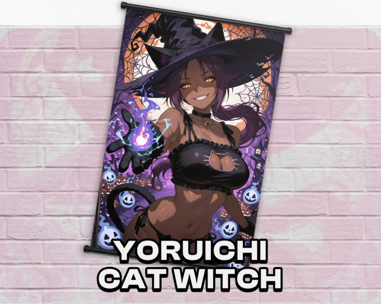 Yoruichi Cat Witch Halloween wall scroll artwork mockup from Bleach