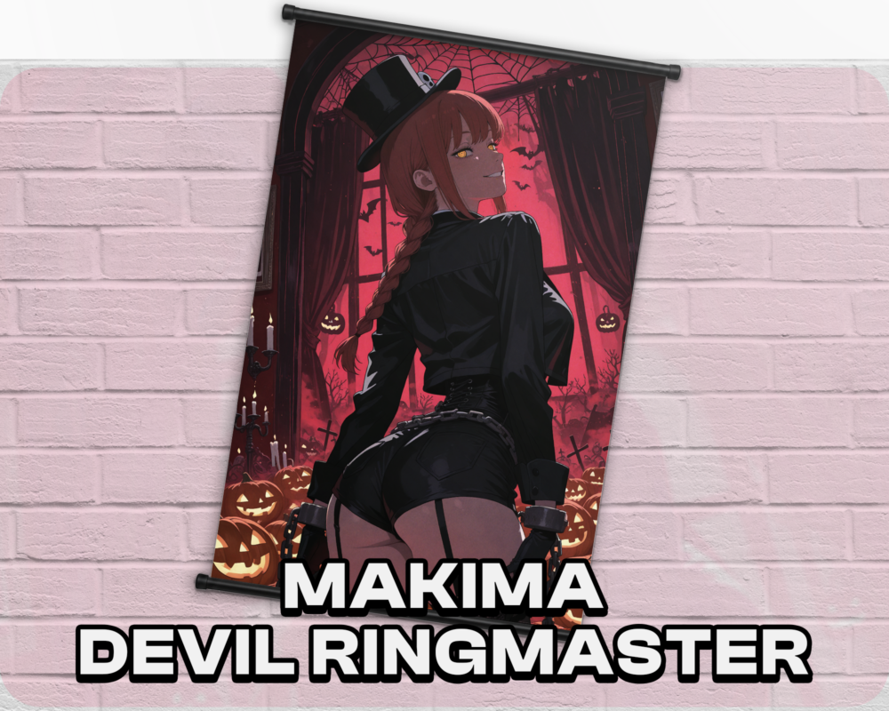 Makima Devil Ringmaster Halloween wall scroll artwork mockup from Chainsaw Man