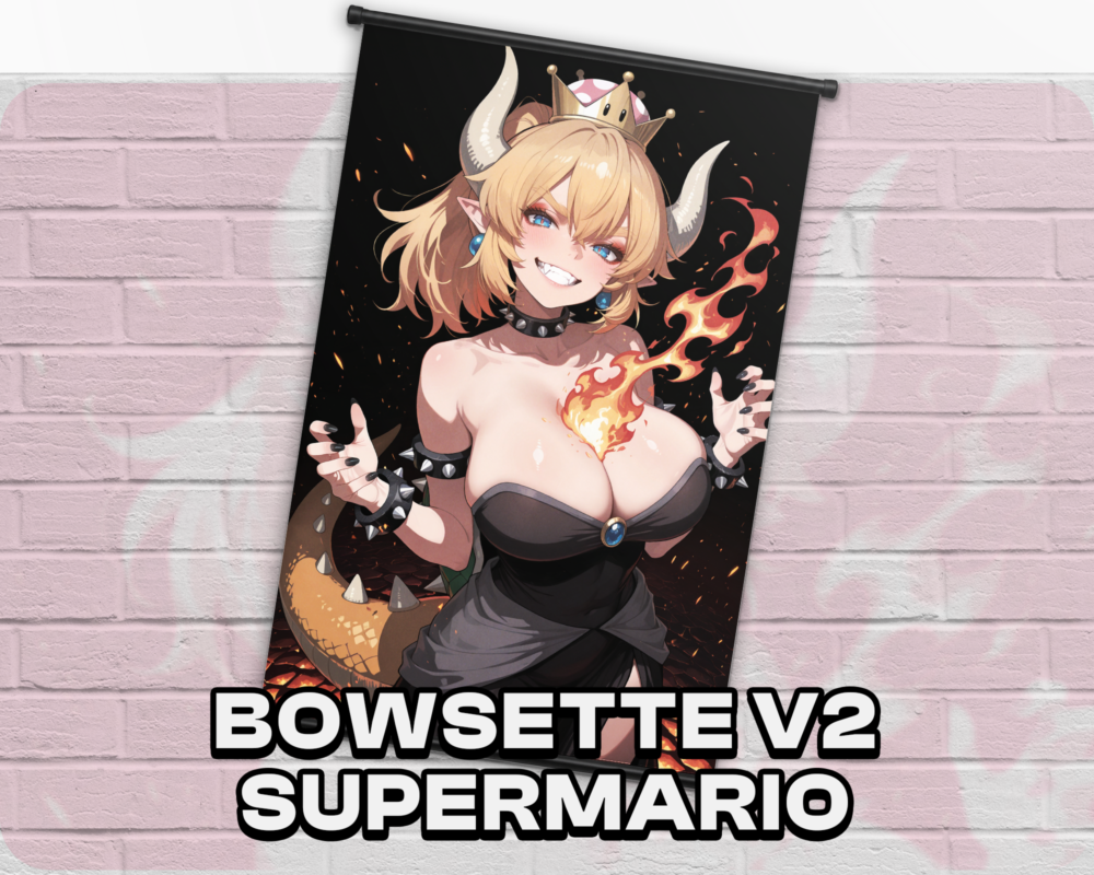 Bowsette v2 Super Mario Halloween wall scroll artwork mockup