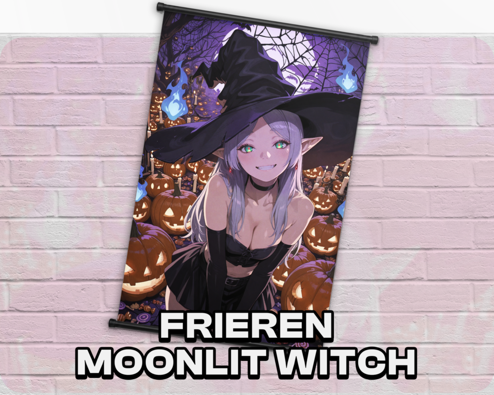 Frieren Moonlit Witch Halloween wall scroll artwork mockup from Frieren