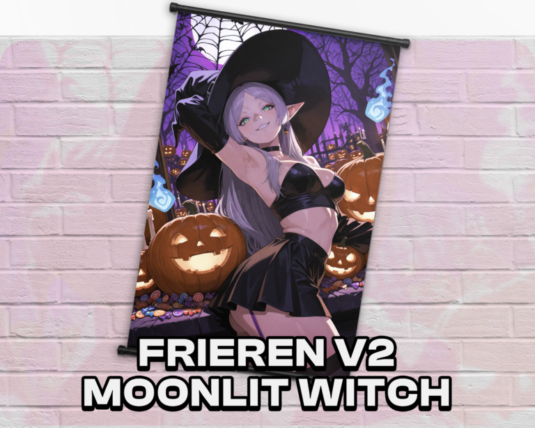 Frieren v2 Moonlit Witch Halloween wall scroll artwork mockup from Frieren