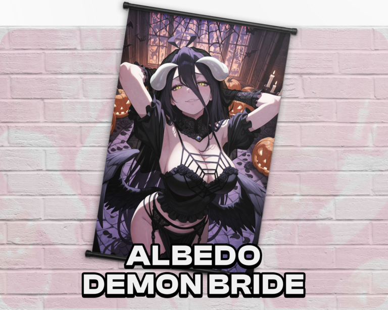 Albedo Demon Bride Halloween wall scroll artwork mockup from Overlord