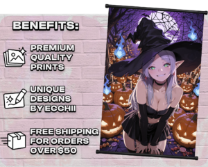 Frieren Halloween wall scroll print and feature overview