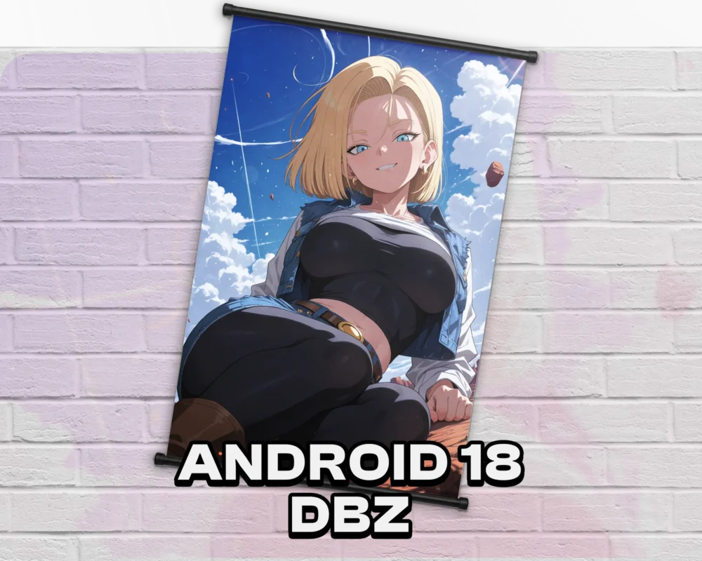Android 18 Dragon Ball Z wall scroll artwork mockup
