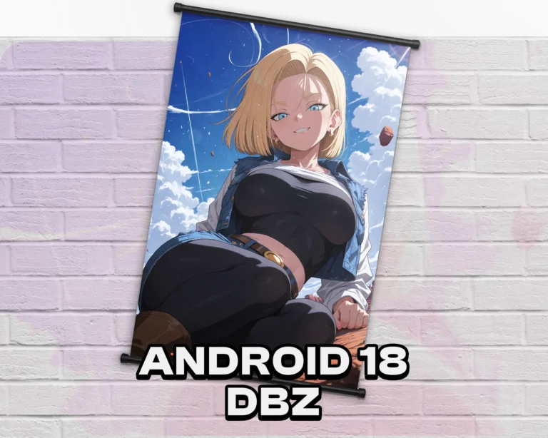 Android 18 Dragon Ball Z wall scroll artwork mockup