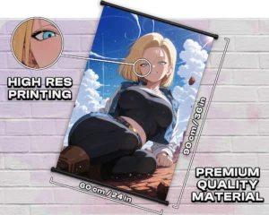 Android 18 wall scroll size guide showing 60 by 90 cm