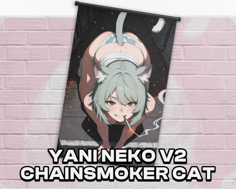 Yani Neko v2 Chainsmoker Cat wall scroll artwork mockup