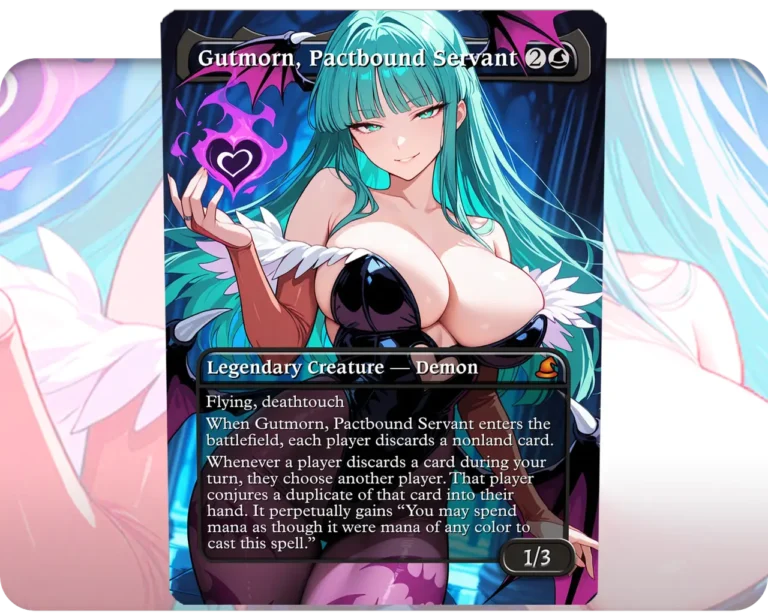 Morrigan (Darkstalkers) - Gutmorn, Pactbound Servant custom MTG proxy single card artwork