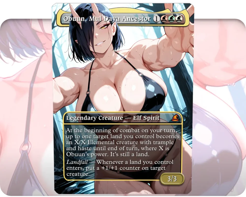 Oga (Plus-Sized Elf) - Obuun, Mul Daya Ancestor custom MTG proxy single card artwork