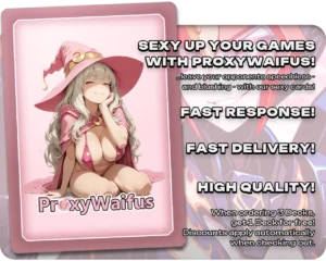 Pink ProxyWaifus card back supplied with the Flamewar, Brash Veteran proxy single