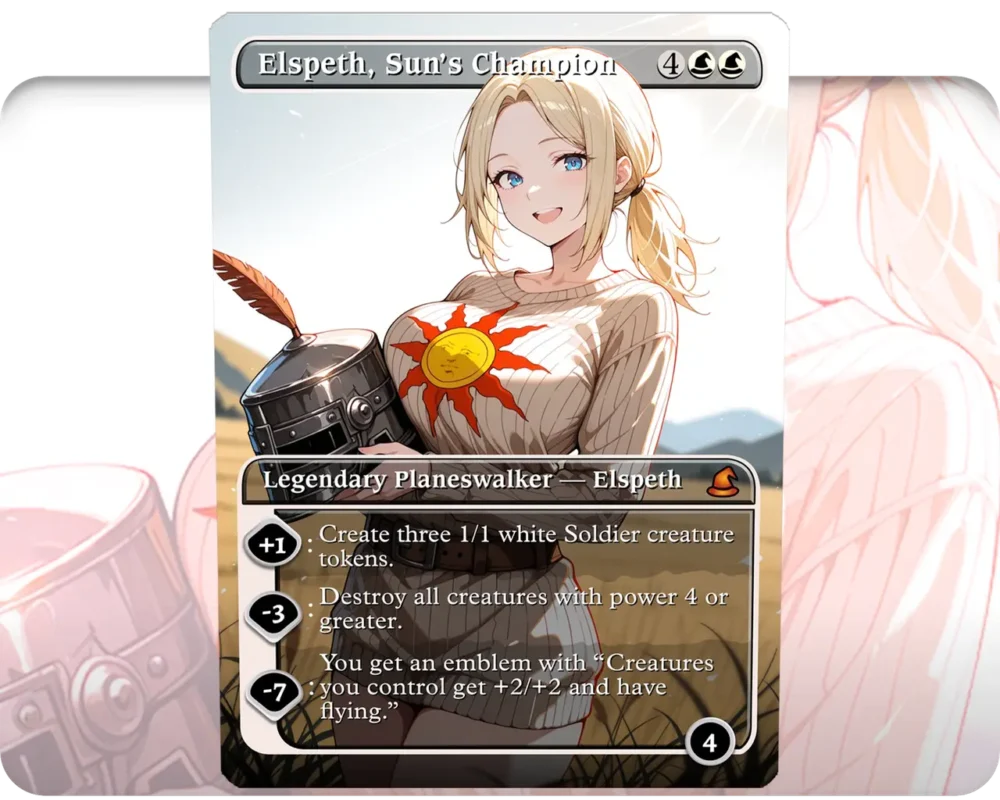 Solaire de Astora (Dark Souls) - Elspeth, Sun's Champion custom MTG proxy single card artwork