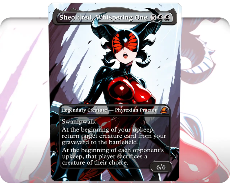 Sheoldred, Whispering One custom MTG proxy single card artwork