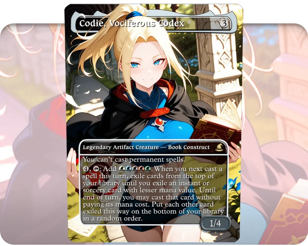 Tara Grimface (Lost Kingdoms) - Codie, Vociferous Codex custom MTG proxy single card artwork