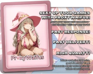 Pink ProxyWaifus card back supplied with the Tara Grimface (Lost Kingdoms) - Codie, Vociferous Codex proxy single