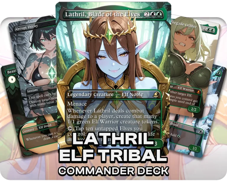 Lathril Elf Tribal Commander proxy deck with woodland elf waifu artwork