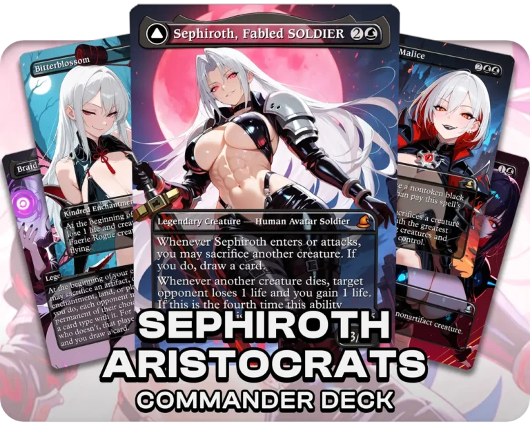 Sephiroth Aristocrats Commander proxy deck with silver-haired waifu artwork