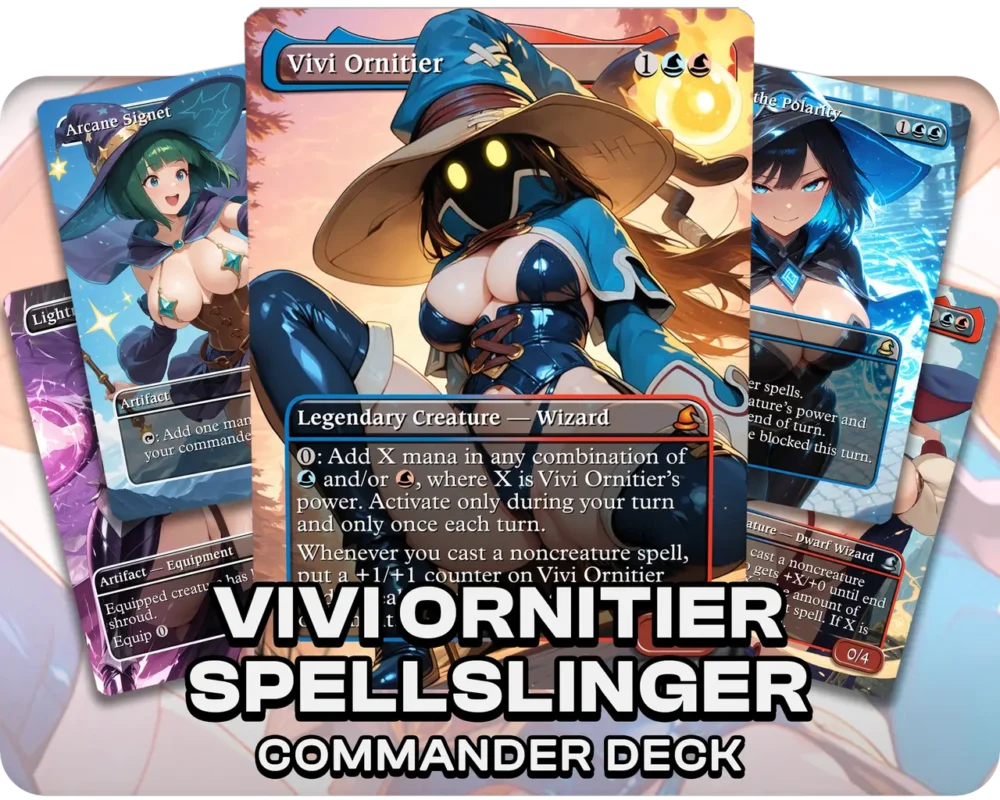 Vivi Ornitier Spellslinger Commander proxy deck with wizard-themed waifu artwork