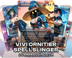 Vivi Ornitier Spellslinger Commander proxy deck with wizard-themed waifu artwork