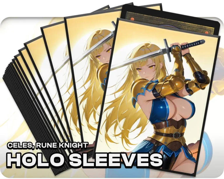 Celes, Rune Knight holo sleeves, pack artwork