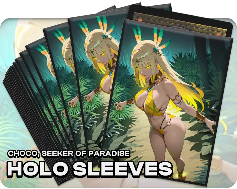 Choco, Seeker of Paradise holo sleeves, pack artwork