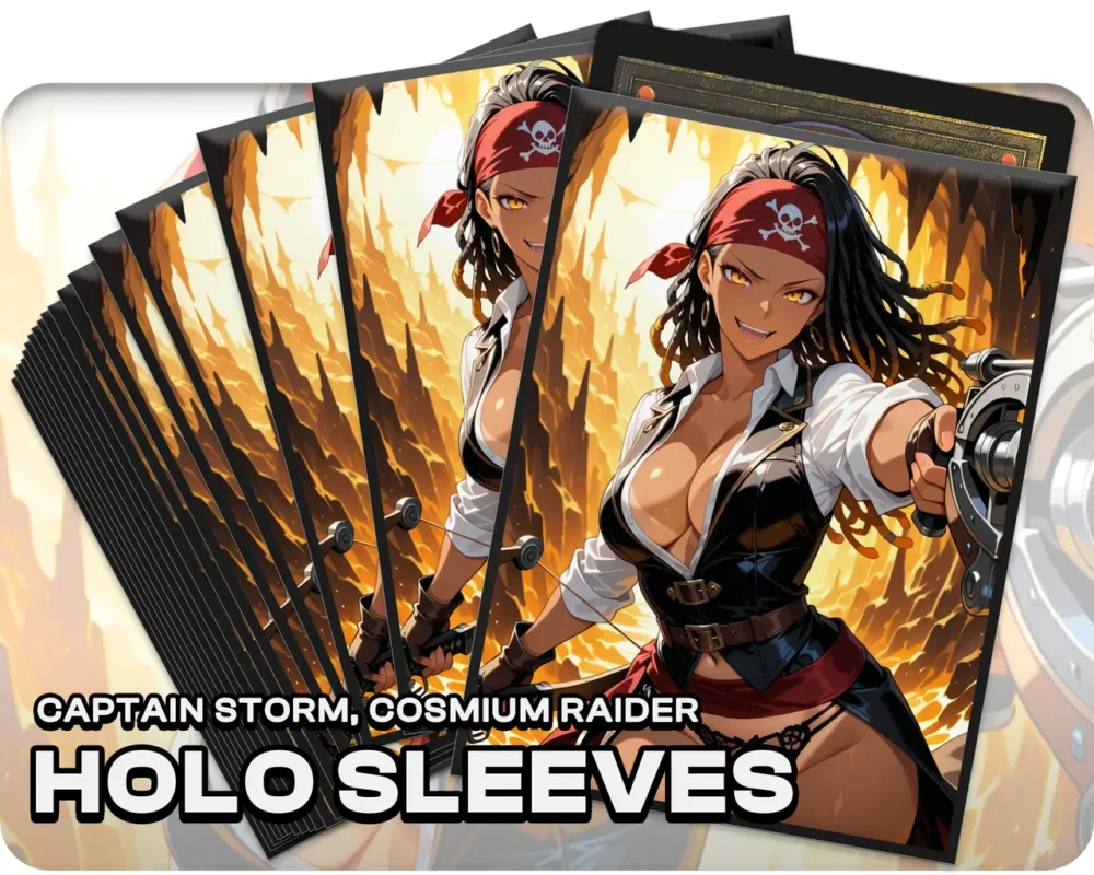 Captain Storm, Cosmium Raider holo sleeves, pack artwork
