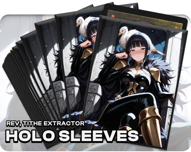 Rev, Tithe Extractor holo sleeves, pack artwork